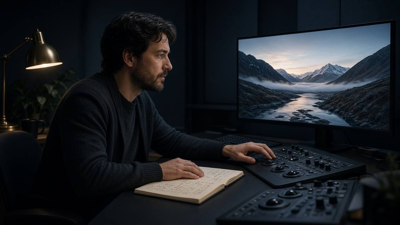 A colorist with a notebook beside a digital grade